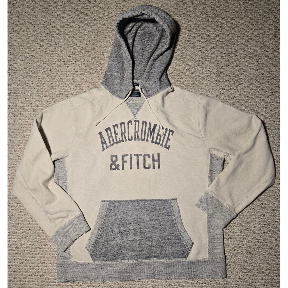 Abercrombie & Fitch Logo Hoodie Sweatshirt Heavyweight Gray Medium VTG Relaxed